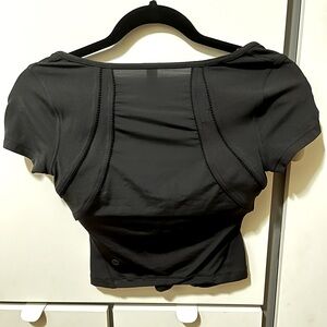 Lululemon Square Neck Nulu and Mesh Cropped Yoga Tee